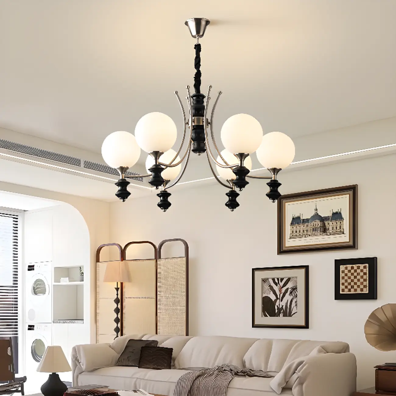Multi-Light Globe Chandelier with White Glass Shades