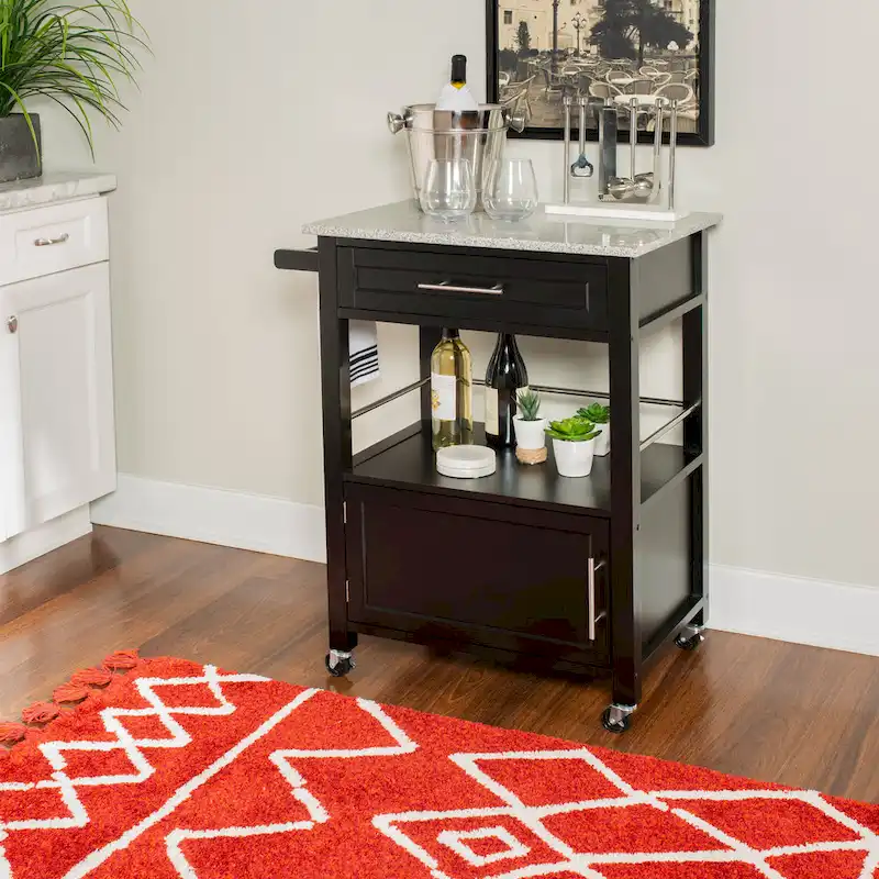 Bigelow Black Wood/ Granite Top Kitchen Cart