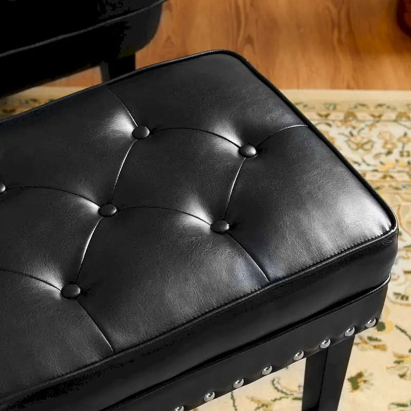 Glitzhome Set of 2 22W Leatherette Button-tufted Foot Stools Ottomans