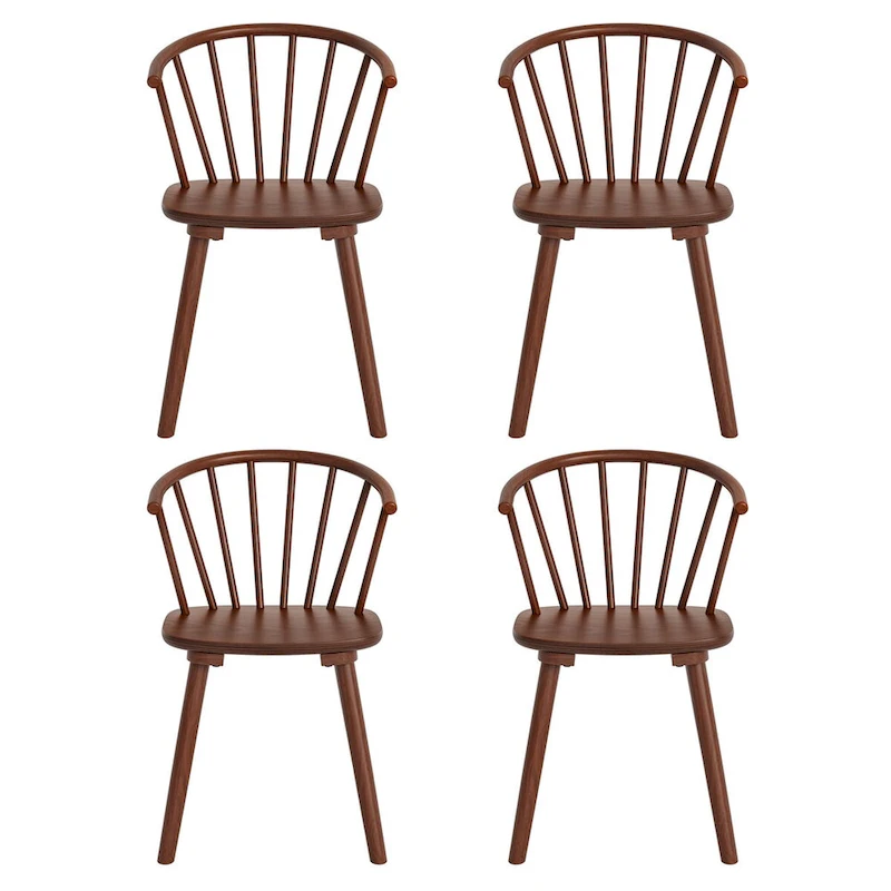 Modern Kitchen Wooden Spindle Back Armless Set of 4 Dining Chairs