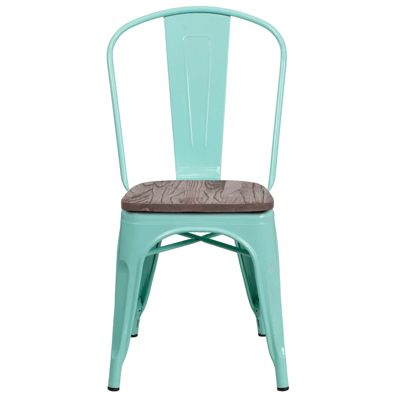 Metal Stackable Chair with Wood Seat - 17.75W x 20D x 33.5H - 17.75W x 20D x 33.5H