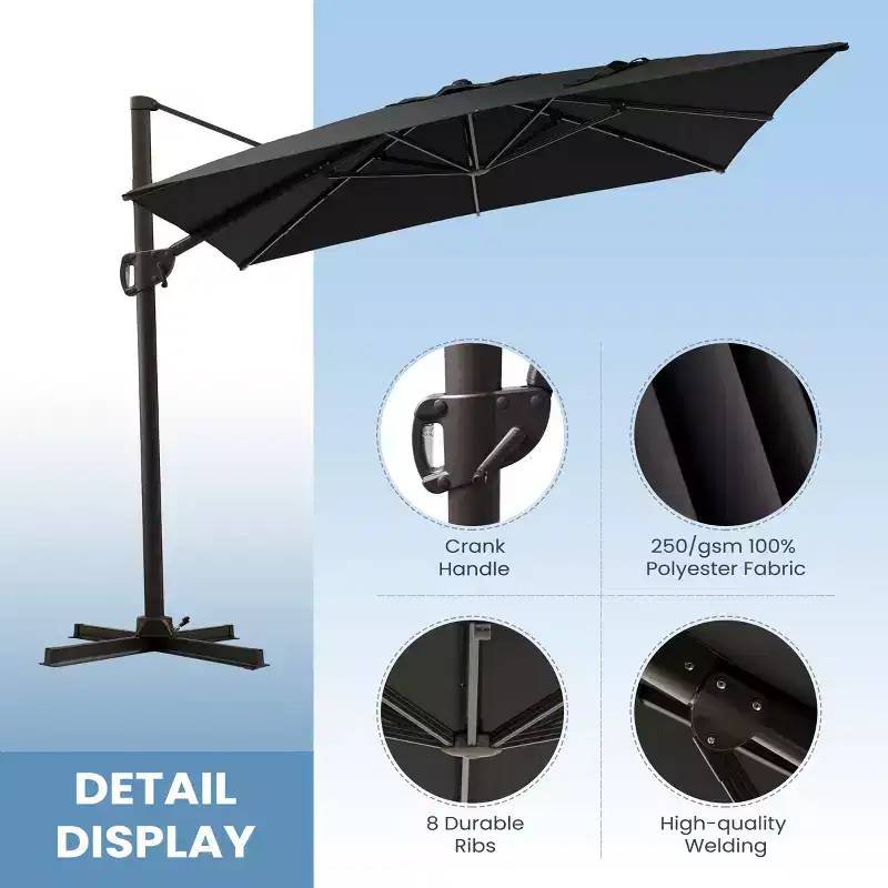 Crestlive Products 9x11FT Cantilever Patio Offset Umbrella 1-Tier Top No Base
