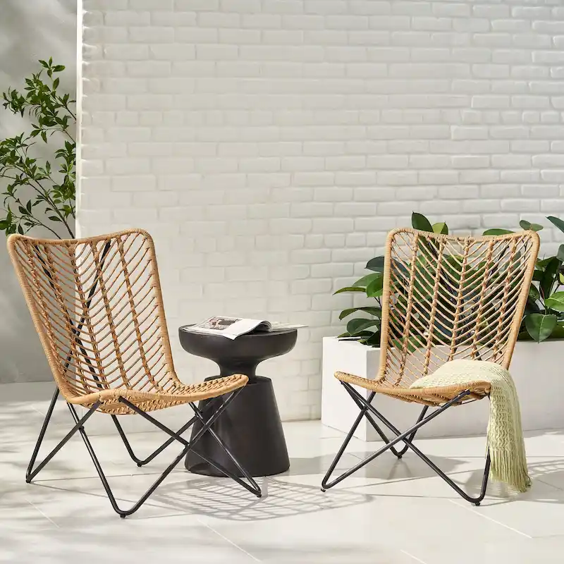 Galtin Outdoor Wicker and Iron Accent Chairs (Set of 2) by Christopher Knight Home