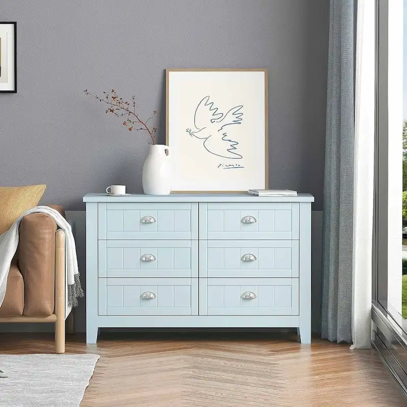 Modern Drawer Dresser with Solid Wood Frame and Retro Shell Handle