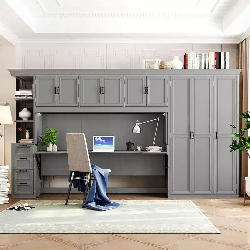 GDF Studio Lawson Twin Size Murphy Bed Wall Bed with Wardrobe, Cabinet and Desk