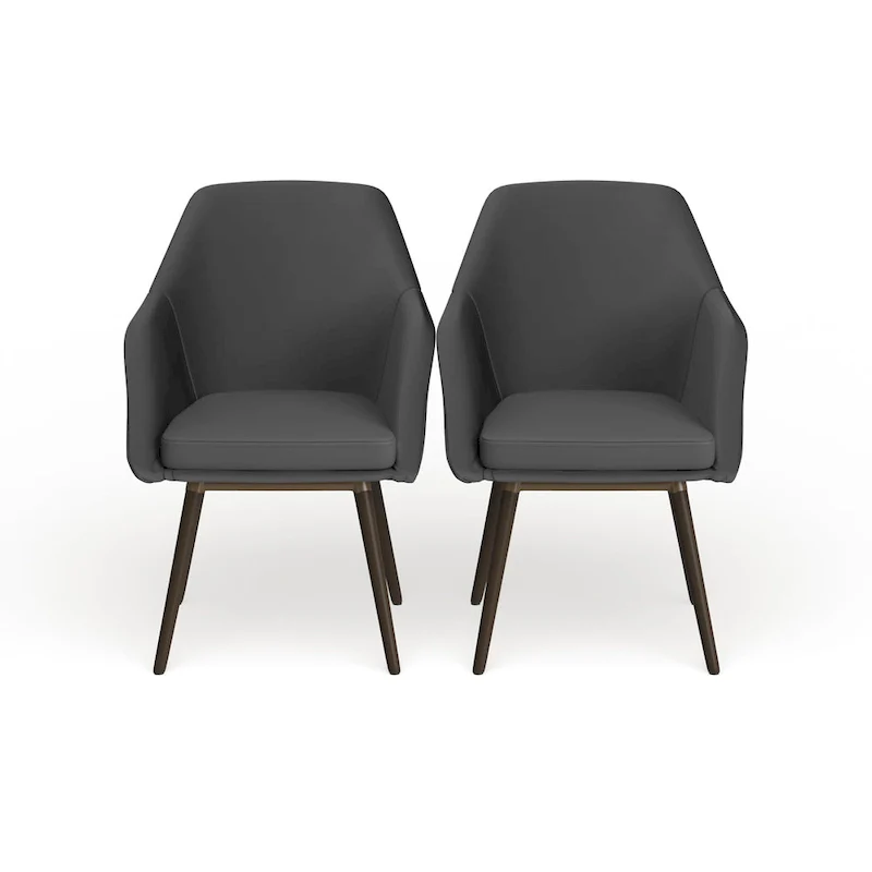 Carson Carrington Akrehamn 2-piece Grey Faux Leather Arm Chair Set with Beech Legs