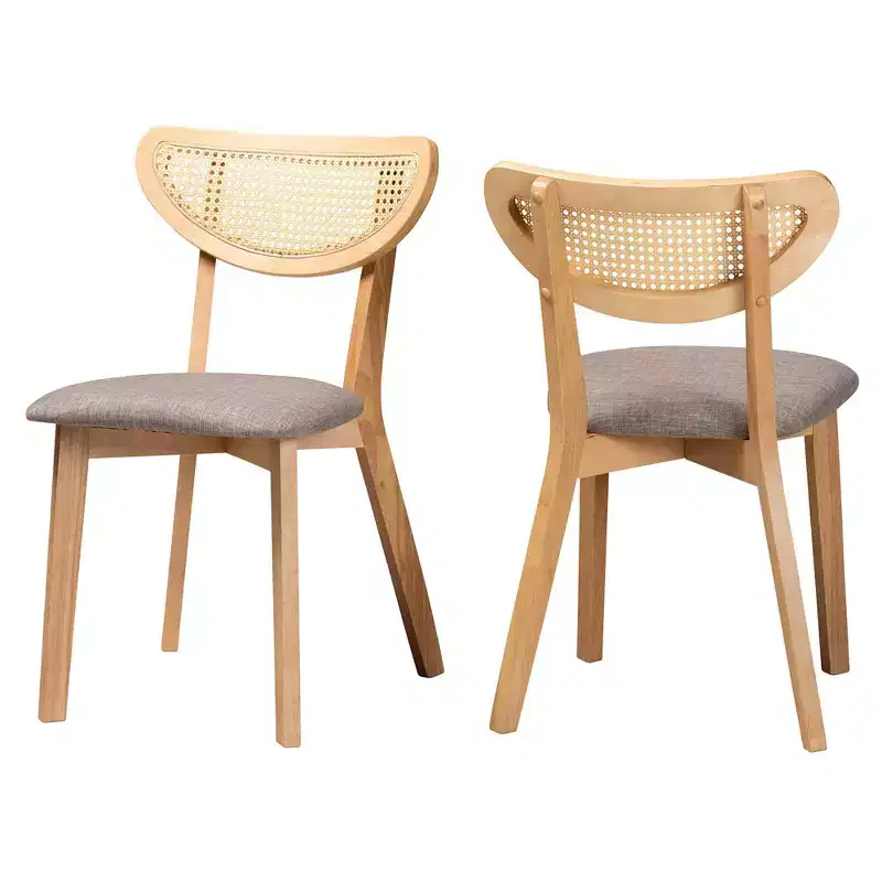 Baxton Studio 2pc Dannell Fabric and Wood Dining Chairs Gray/Natural Oak/Light Brown: Polyester Upholstery, Rubberwood Frame