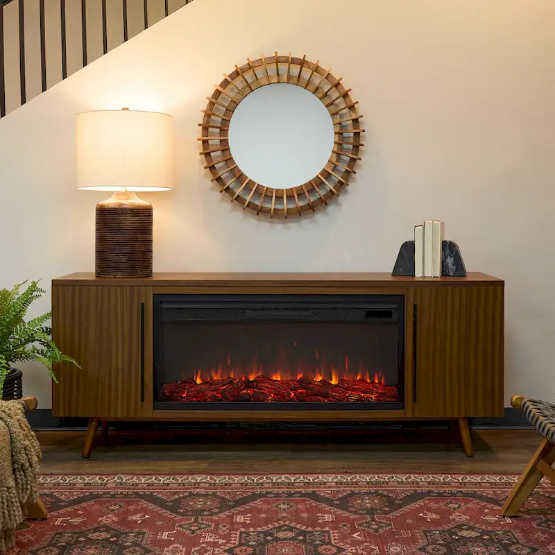 72-inch Electric Fireplace TV Stand in Vintage Black Maple