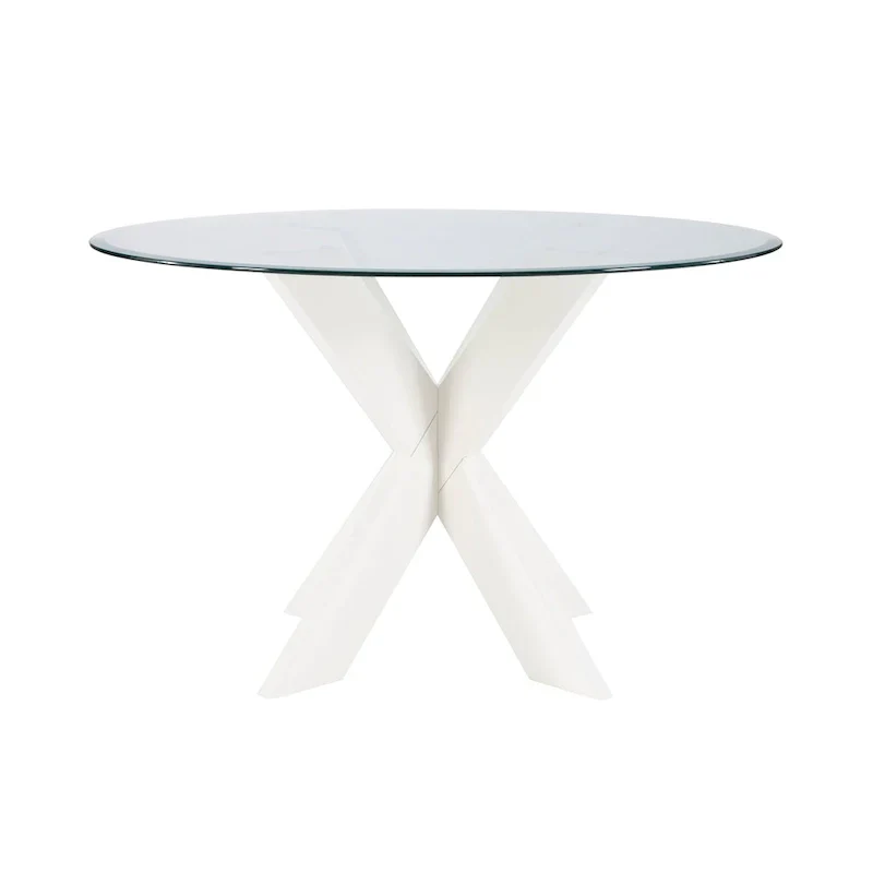 White Round Glass Dining Table for 4 with X-Base