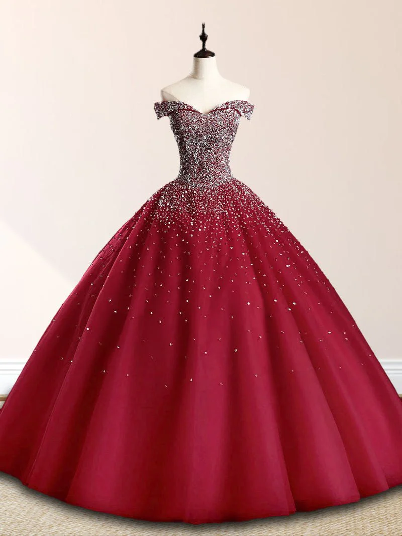 Emerald Green Off The Shoulder Tulle Quinceanera Dresses With Beadings