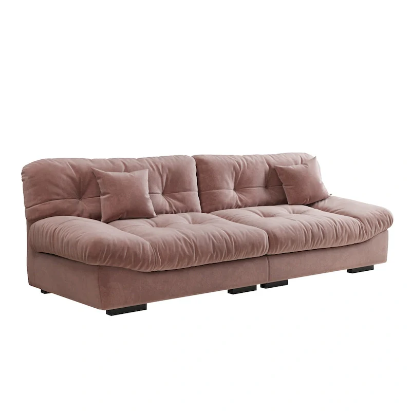 Velvet Loveseat Sofa - 2 Seater - Beige/Grey/Pink