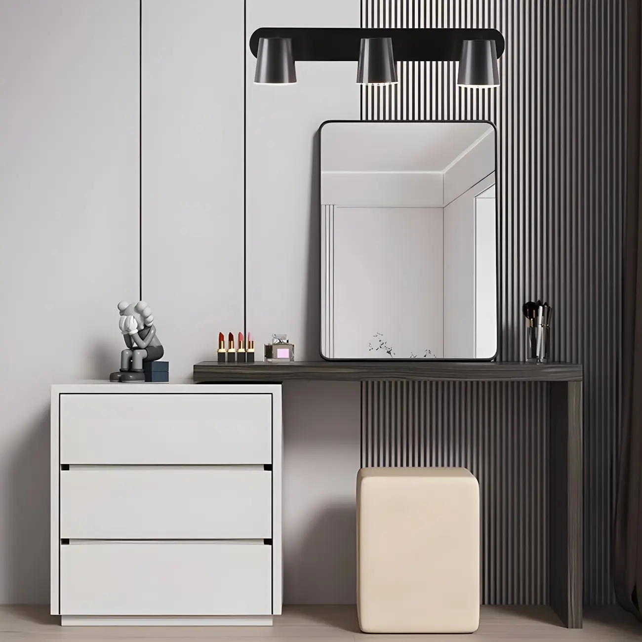 Geometric Dimmable Black Vanity Light  with 3-Light