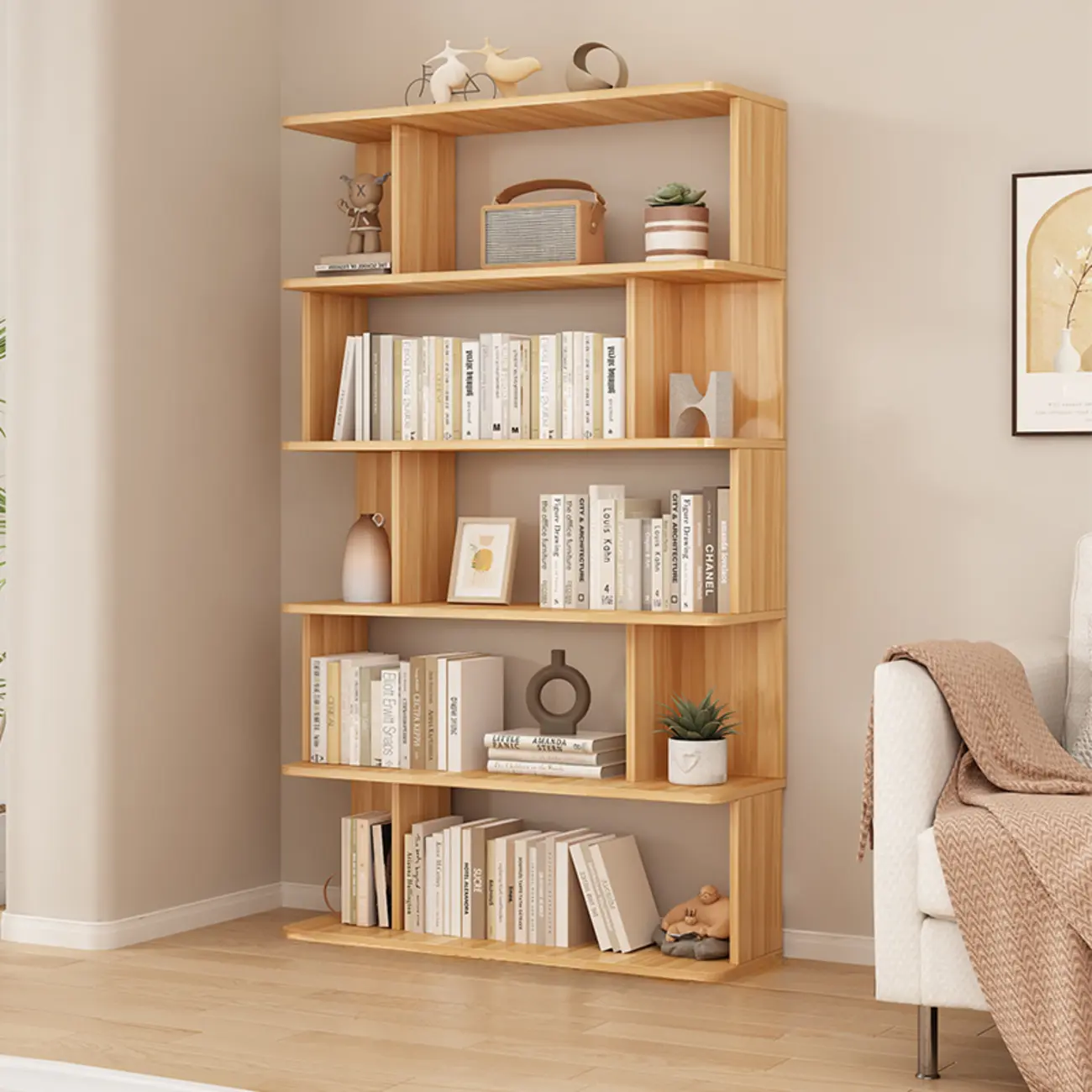 Modern White Open Back Wood 5 Shelf Bookshelf