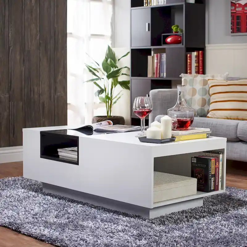 White 3-Shelf Coffee Table with Tempered Glass Top