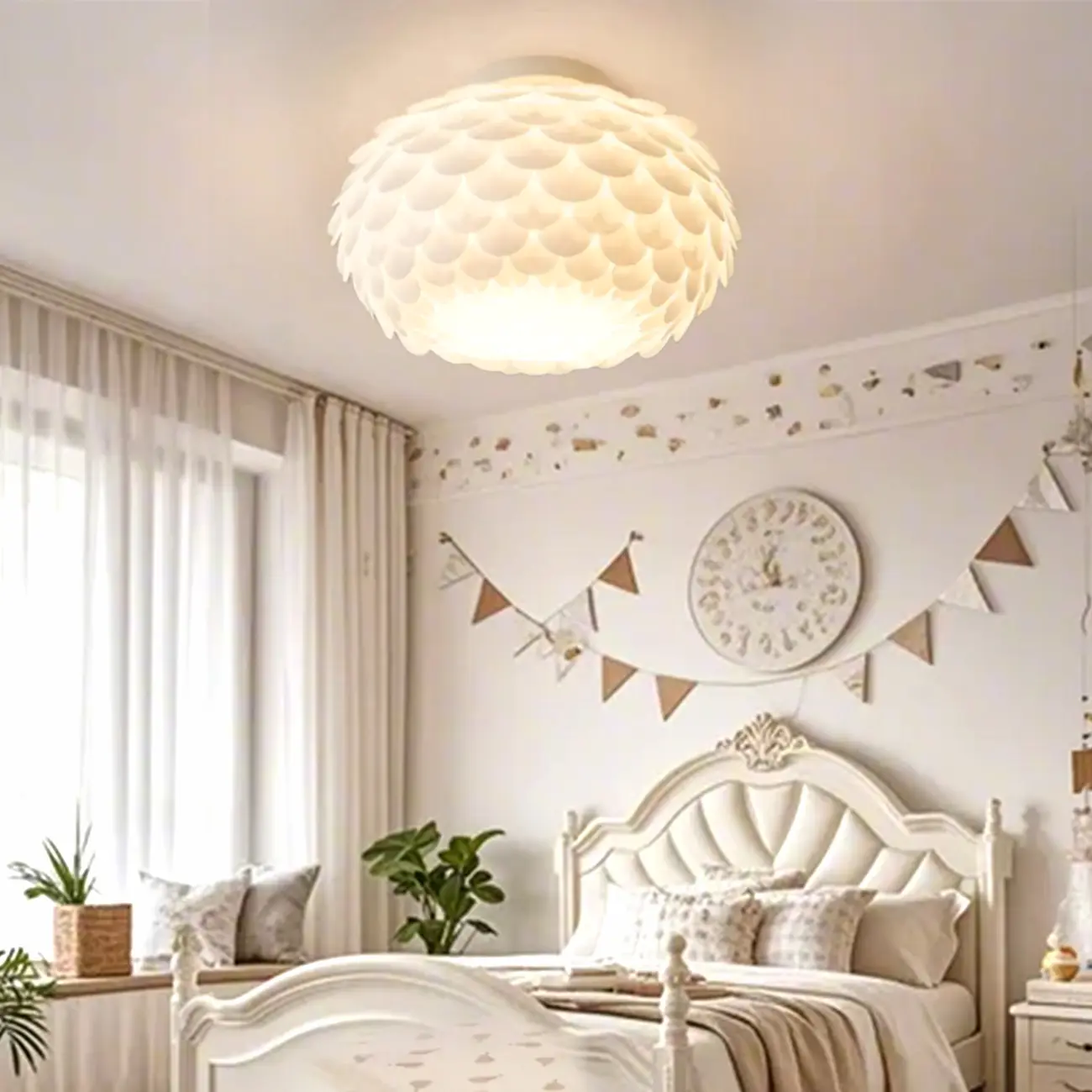 Scalloped White Acrylic Dome Semi Flush Ceiling Light