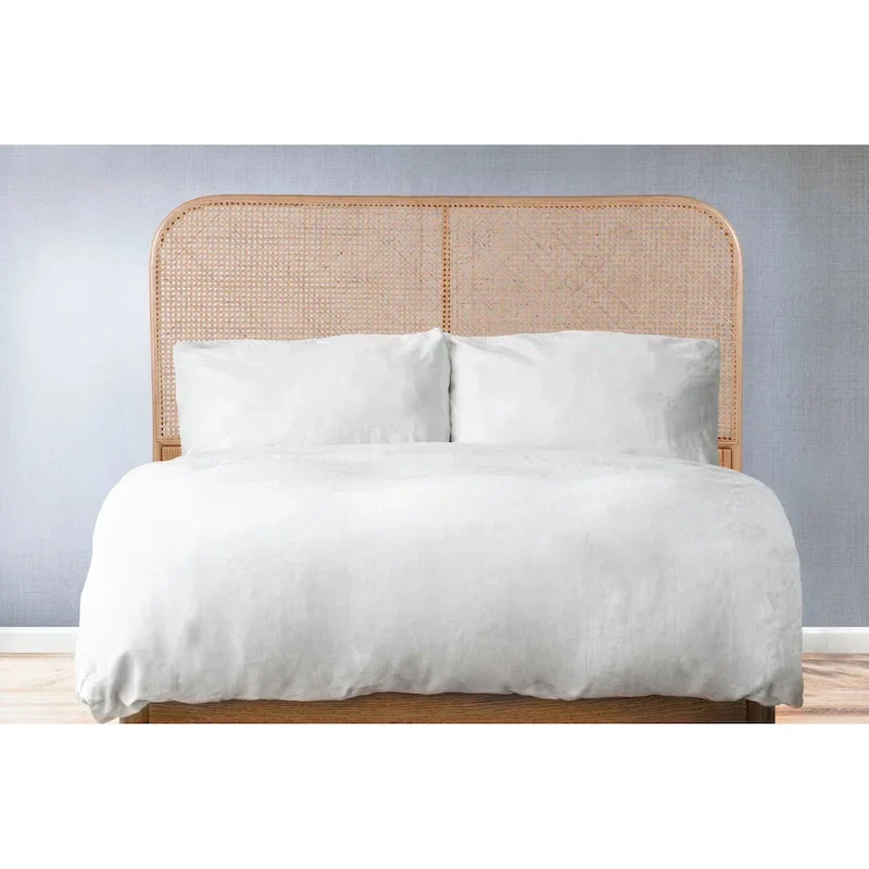 Natural Cane & Teak Wood Headboard with Curved Corners – Contemporary Style, Queen / King