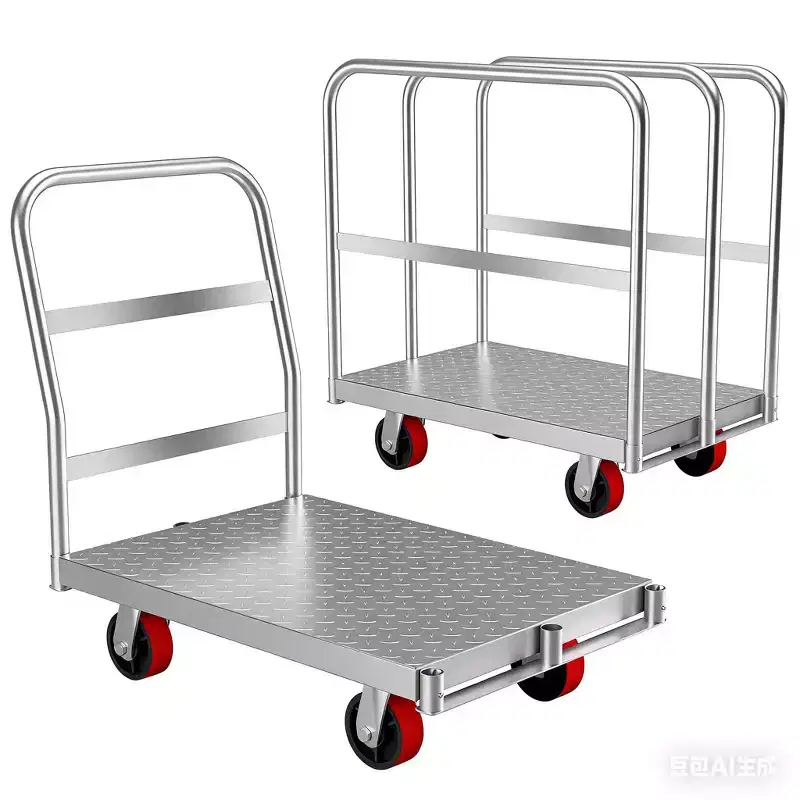 2-in-1 Platform Truck, 2500 LBS Heavy Duty Steel Dolly, 36x24 Panel Cart with 3/4 Handrails & Rubber Swivel Casters for Moving
