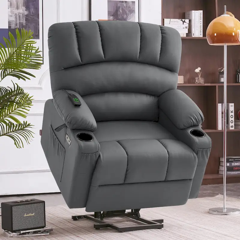 Power Lift Recliner Chair Sofa with Massage and Heat, Faux Leather (Medium-Wide)