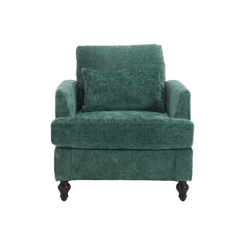 Emerald Modern 29.53 Chenille Upholstered Arm Chair with Solid Wood Frame and Pillows