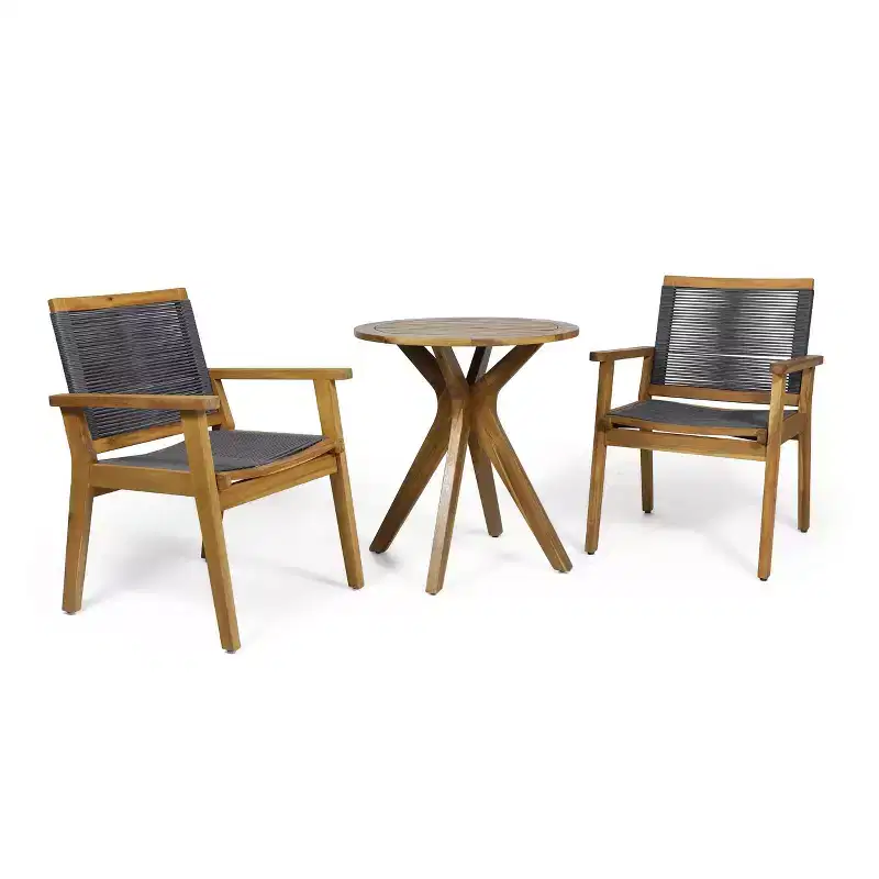 3pc Mcgill Patio Acacia Wood Bistro Set - Teak/Dark Gray - Christopher Knight Home: Water-Resistant, Hand-Woven, Transitional Style