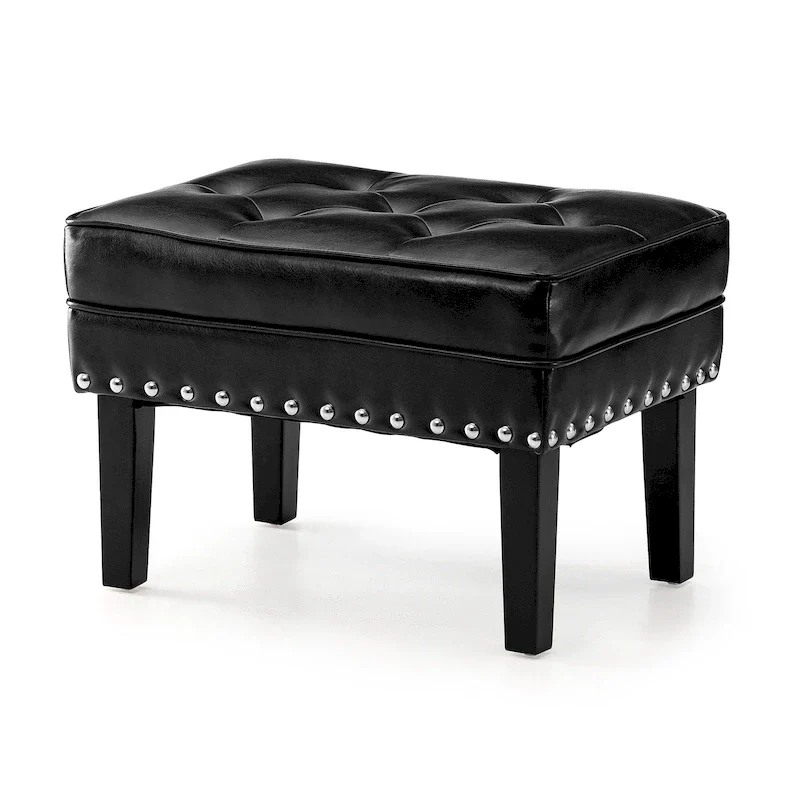 22W Mid-Century PU Leather Tufted Ottoman Foot Stool