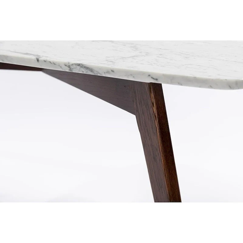 Square Marble Top Coffee Table with Elm Wood Legs – White & Walnut, Mid-Century Modern Style