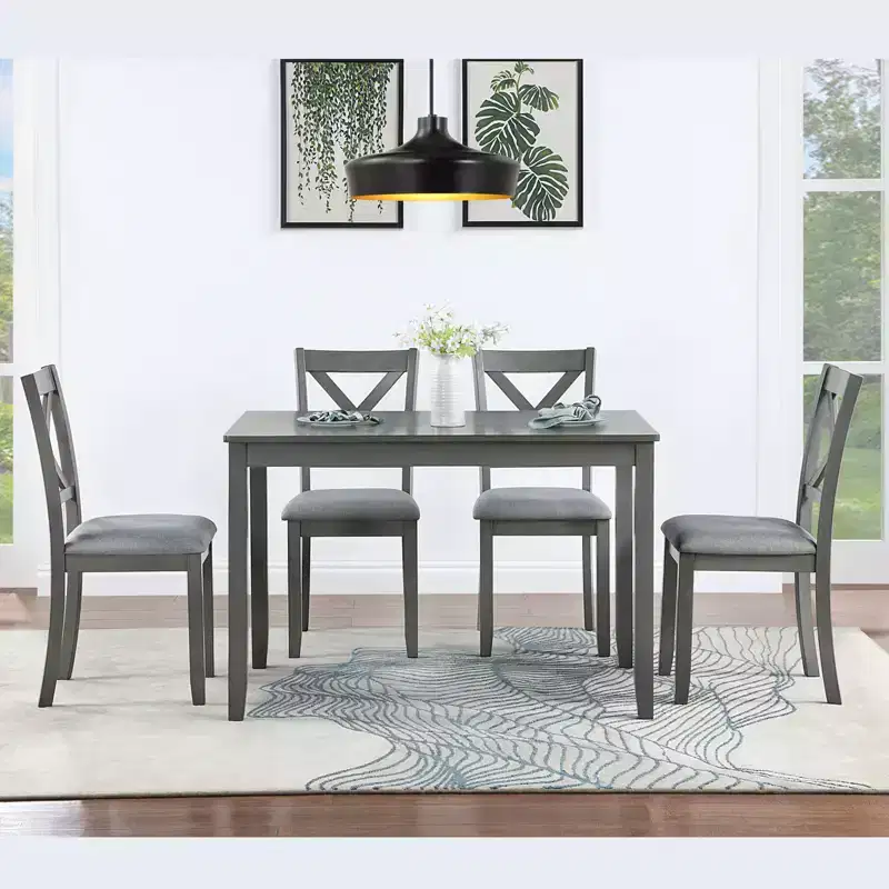 GDFStudio Loren 5-Piece Dining Set with Solid Wood Frame and Upholstered Chairs