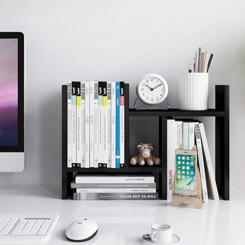 Black/Beige/White/Brown 2-Section Adjustable Wooden Desk Organizer, 1-Person Use
