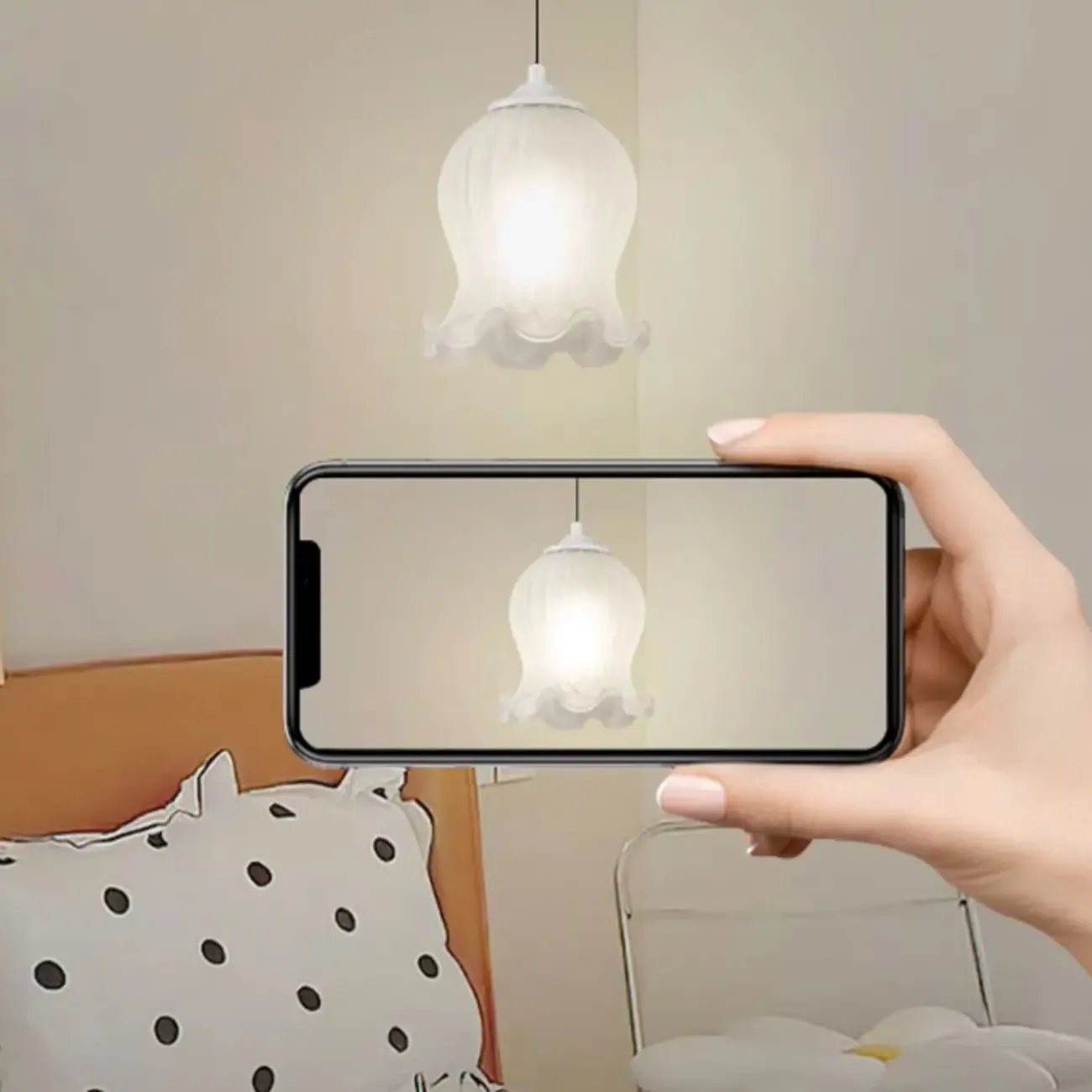 Kids Bedside White Glass Tulip Pendant Lamp