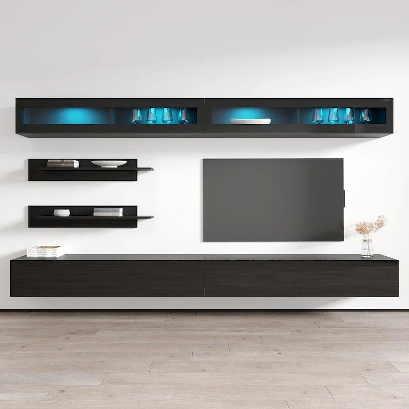 Wall-Mounted Floating Entertainment Center with 16-Color LED Lights, 126