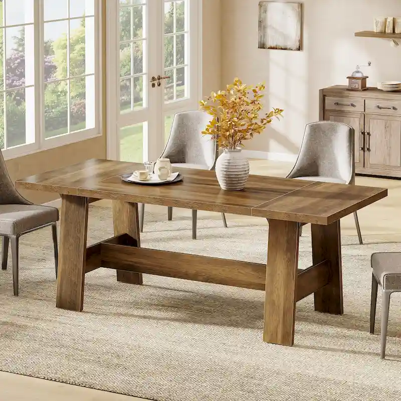 70-Inch Dining Table for 6-8, Rectangular Farmhouse Kitchen Table - 70.47 W x 31.1 D x 29.53 H