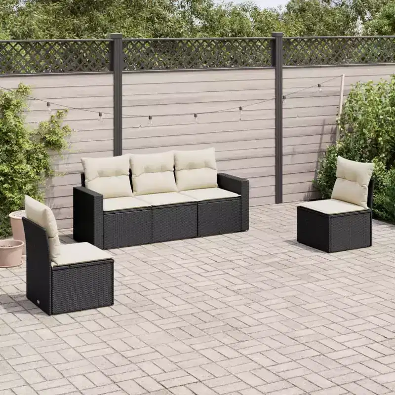 vidaXL Garden Sofa Set Black PE rattan Large Adjustable Feet