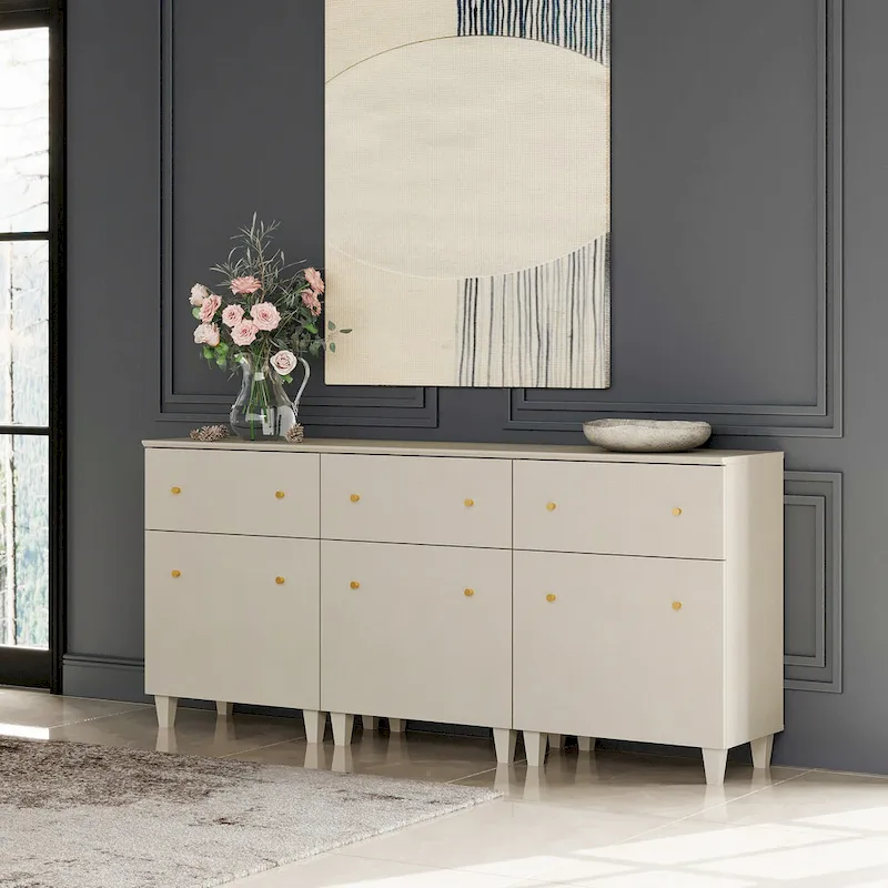 Sideboard Buffet Cabinet with Drawer - Fabric Texture Finish (Beige)