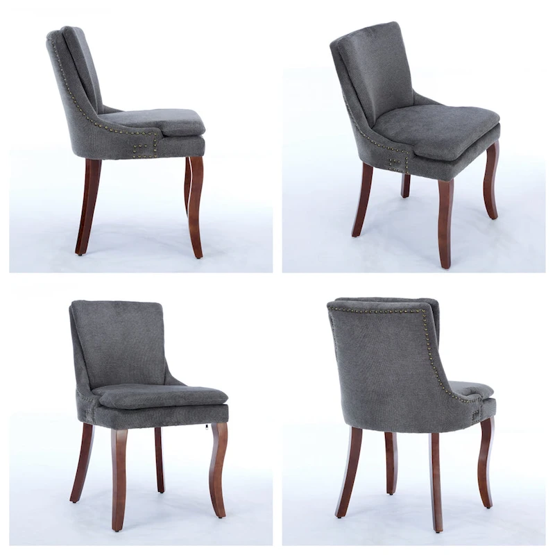 Chenille Fabric Upholstered Dining Chairs w/ Solid Wood Legs(Set of 2)