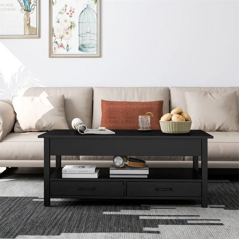 Black / White Lift-Top Coffee Table with Storage — 2-Person