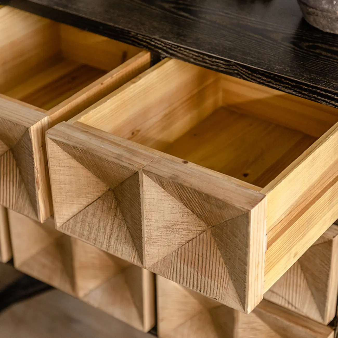 Rustic Wooden Console Table with Drawers and Trims