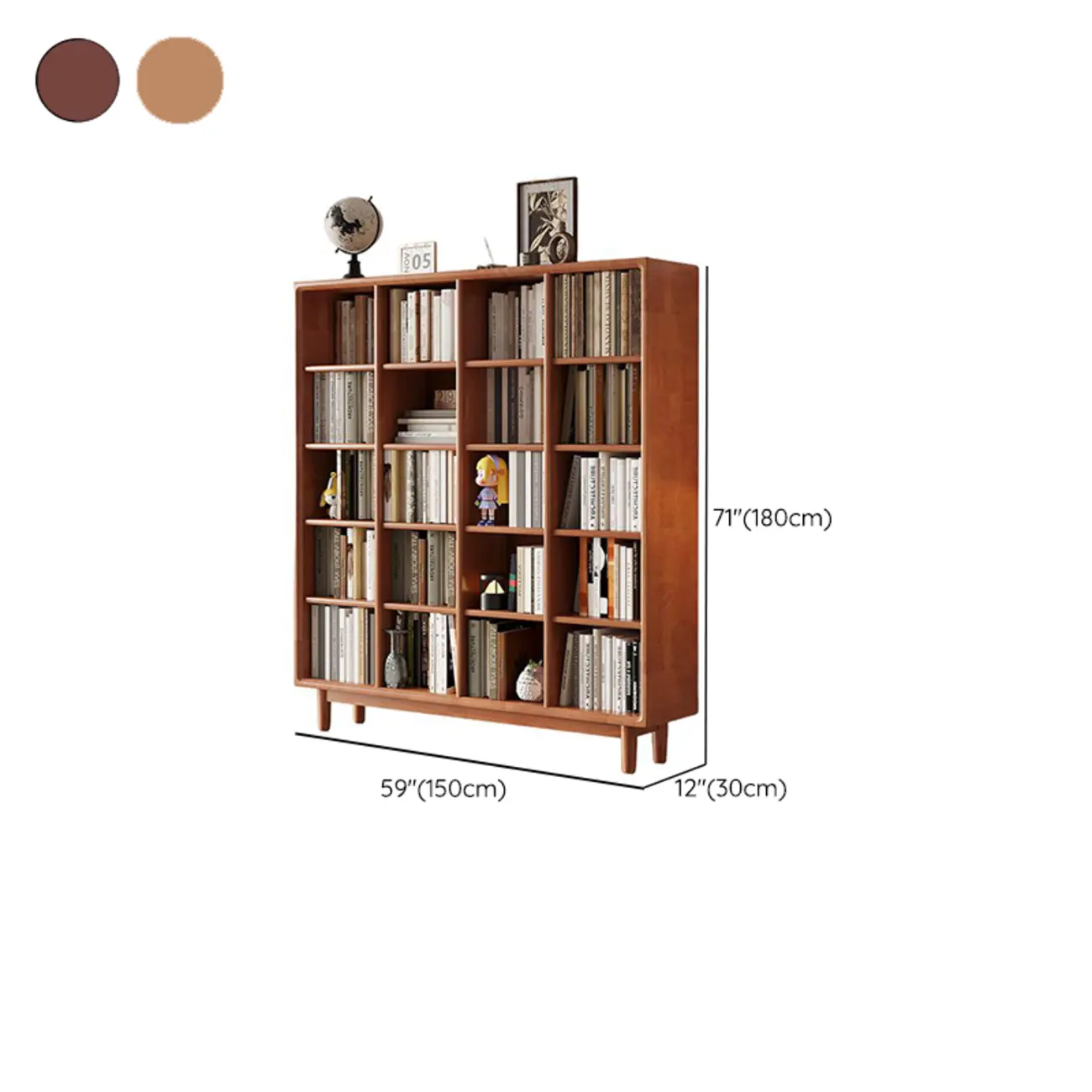 Mid Century Modern Oak Wood Closed Back Standing Bookcase