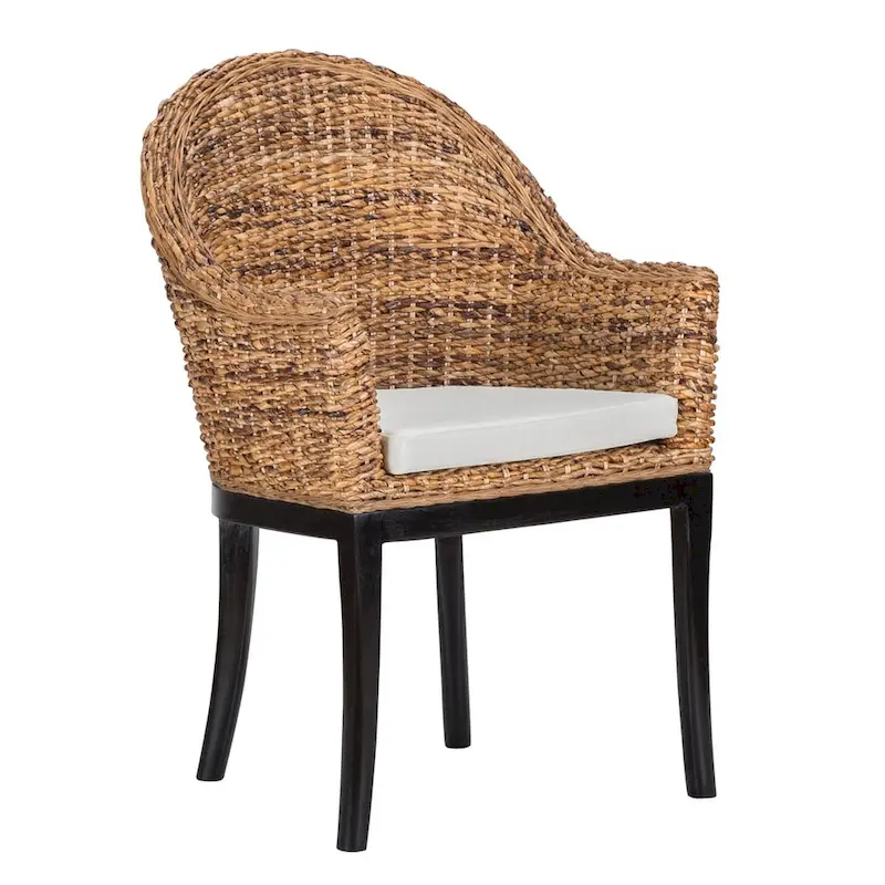 Multi-tone Brown Rattan Side Chair with Cushion, Single Seat, Short