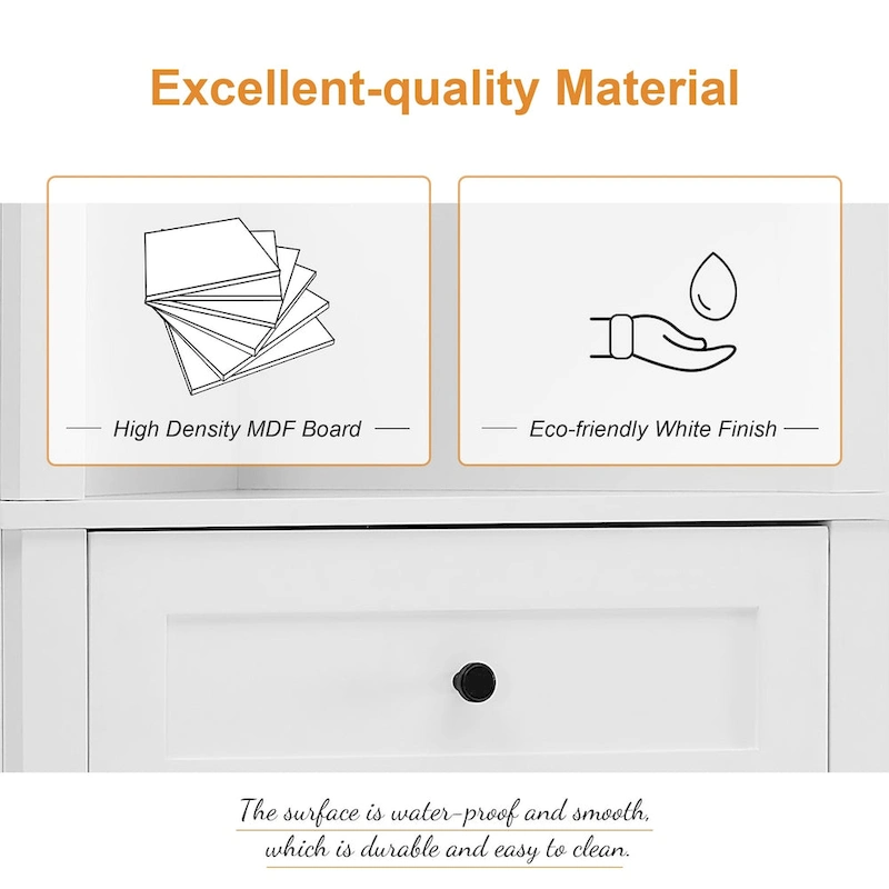 Triangle Tall Cabinet with 3 Drawers and Adjustable Shelves, MDF Board with Painted Finish