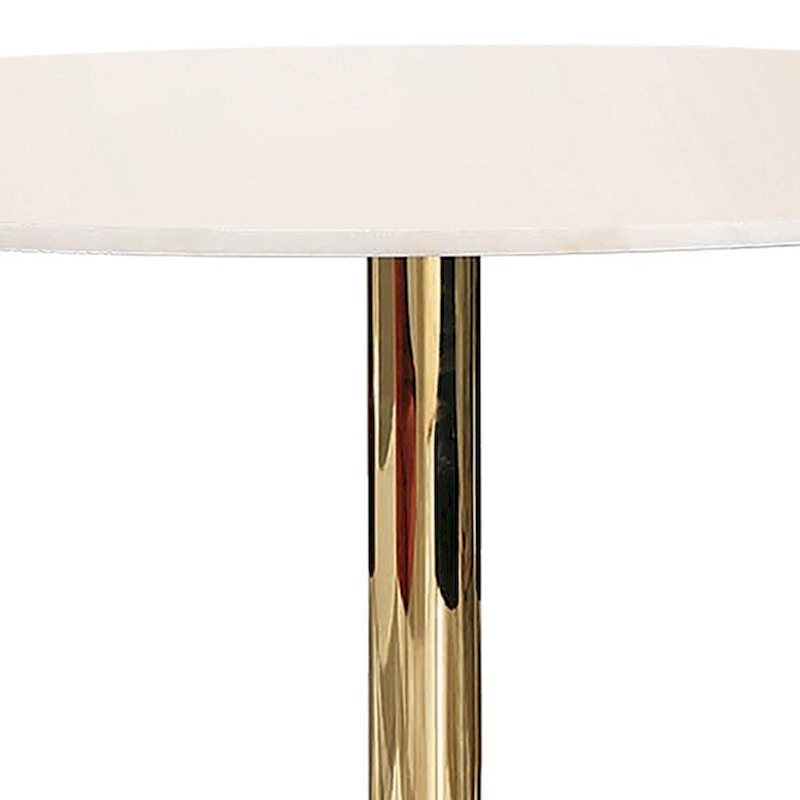 30 Inch Round Marble Top Modern Dining Table, White and Gold