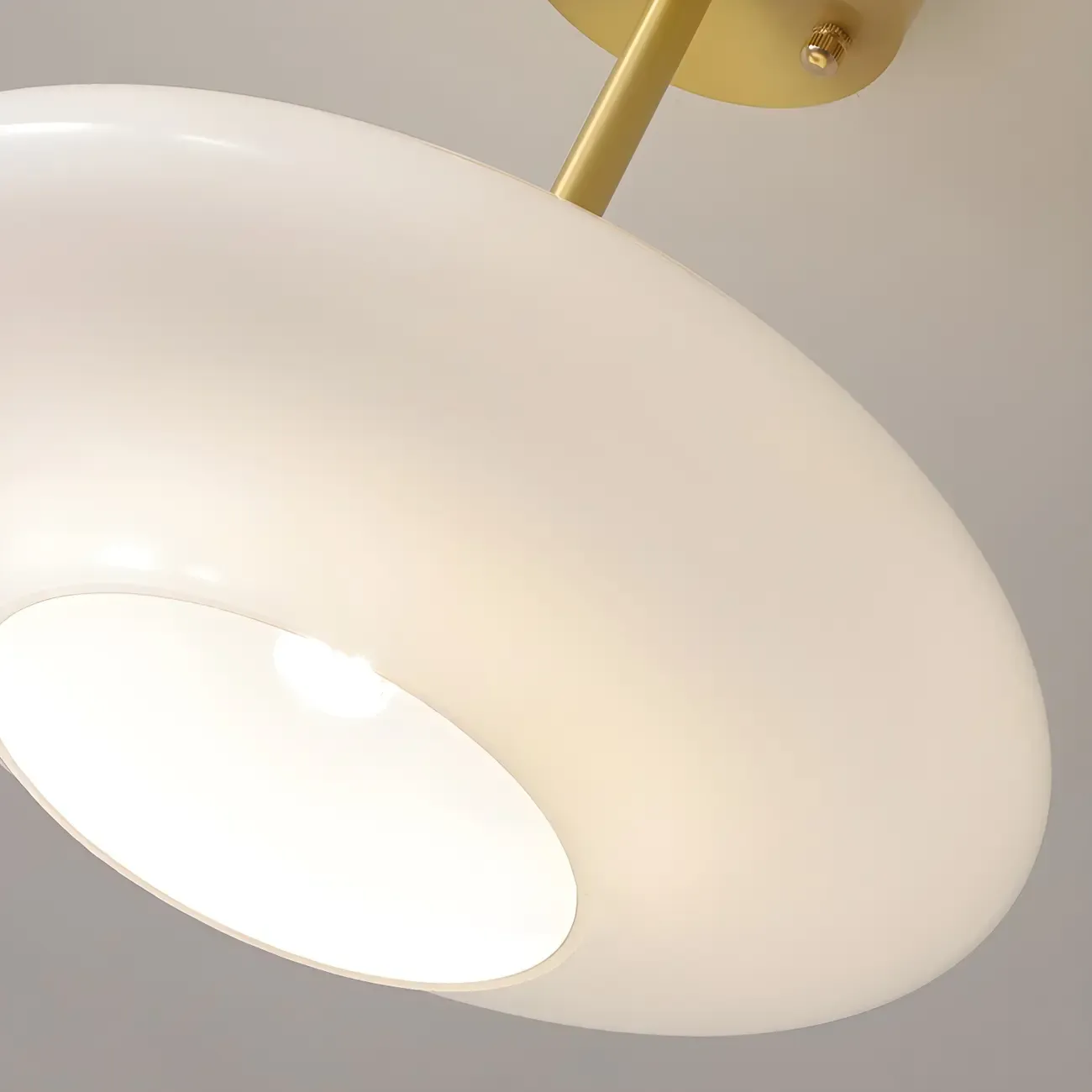 White Round Glass Shade Gold Semi Flush Ceiling Light