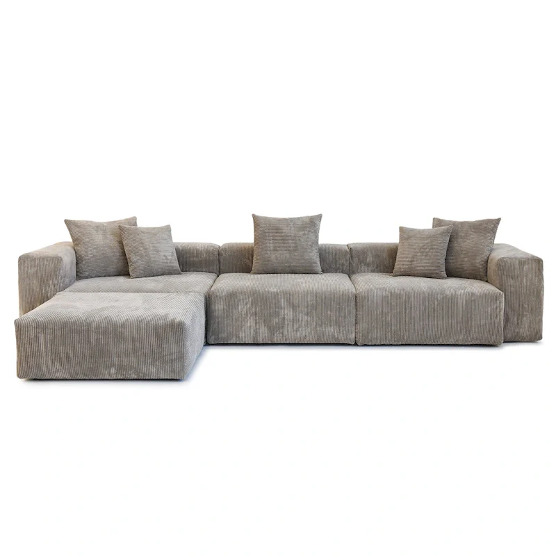 L Shaped Modern Sectional Couch Sofa with 5 Pillows and Chaise Ottoman, Cushion Covers Removable