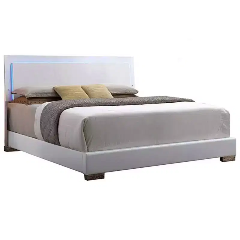 85" Eastern King Bed Lorimar with LED Light, Faux Leather Headboard - Acme Furniture