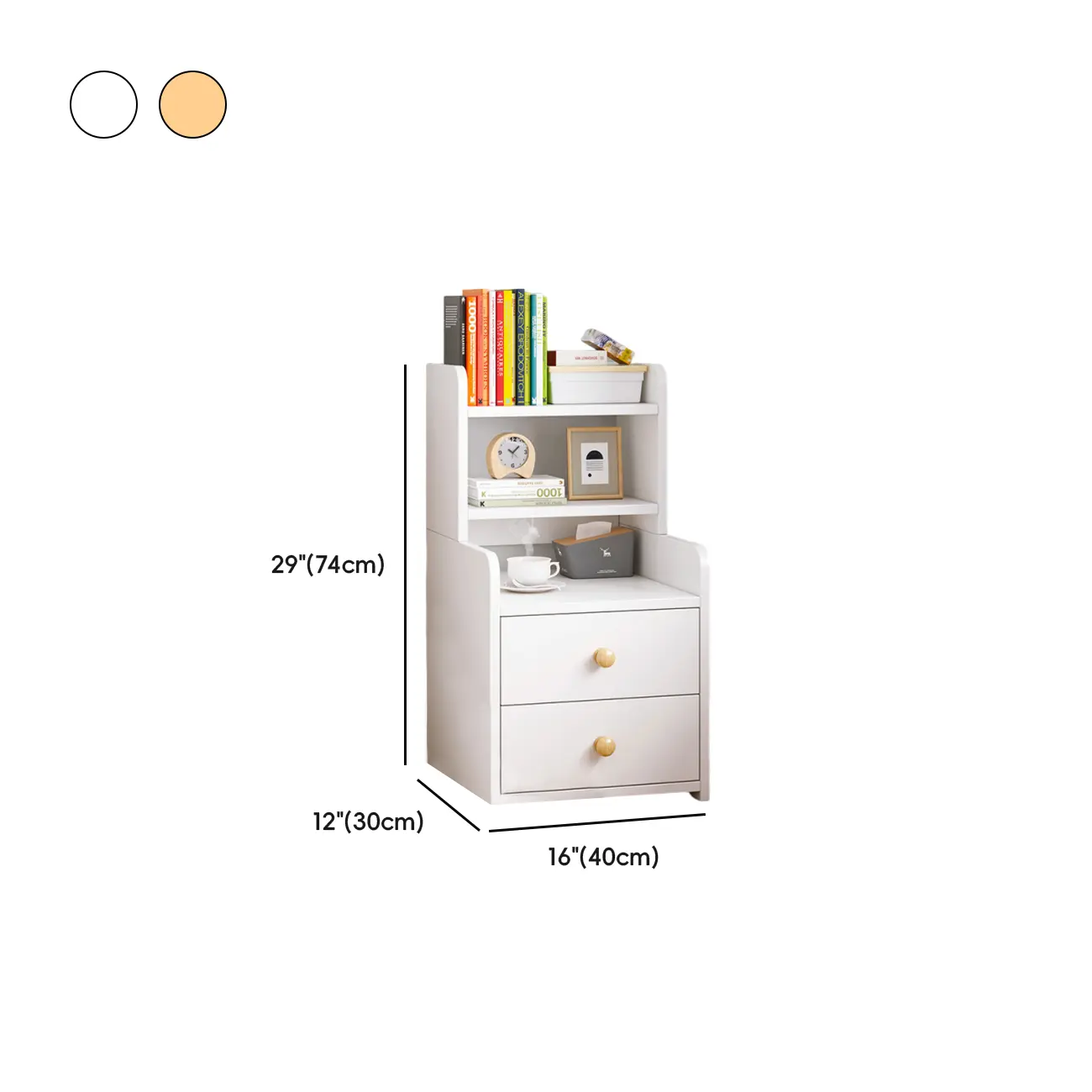 Modern Tall Wood Spacious Shelves 2-Drawer Nightstand