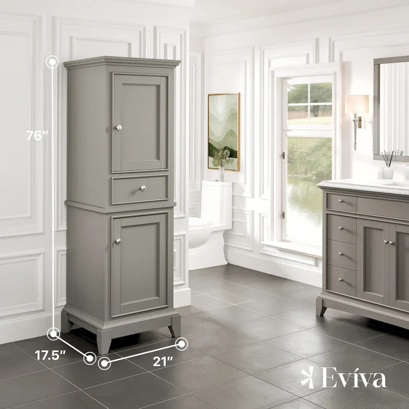 Grey Wood Finish Freestanding Linen Cabinet, 24