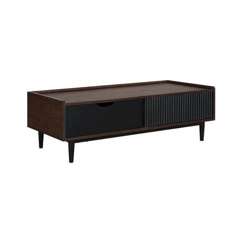 Modern Ribbed Coffee Table with Drawer and Shelf