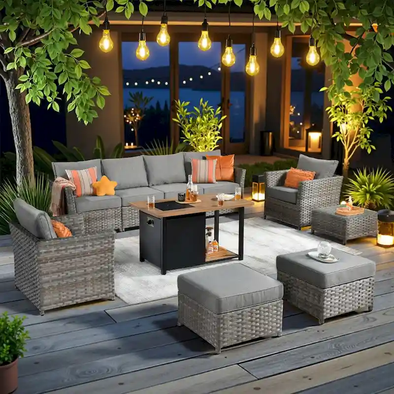 XIZZI 10-piece Outdoor Patio Furniture Conversation Set with Fire Pit