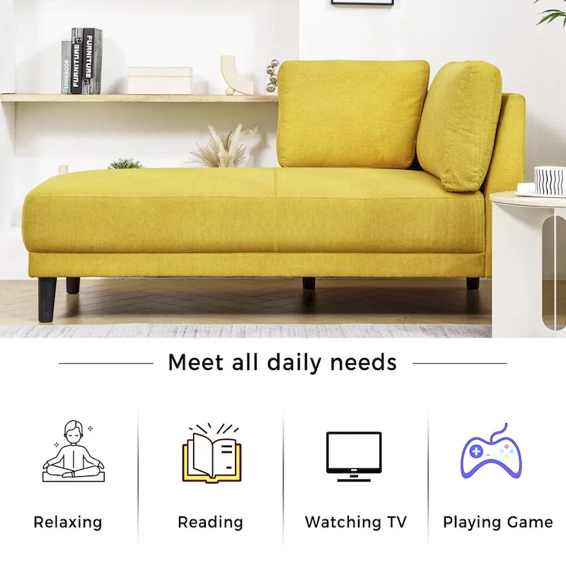 Mid-Century Modern Upholstered Chaise Lounge Sofa