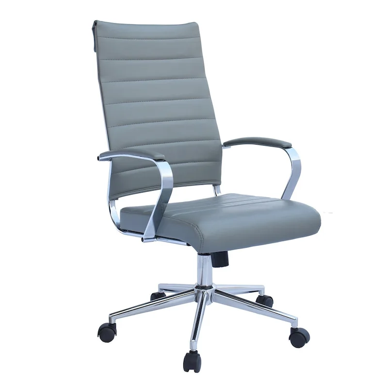 Modern High Back Office Chair Ribbed PU Leather Swivel Tilt Conference Room Computer Desk Cushion Seat Boss