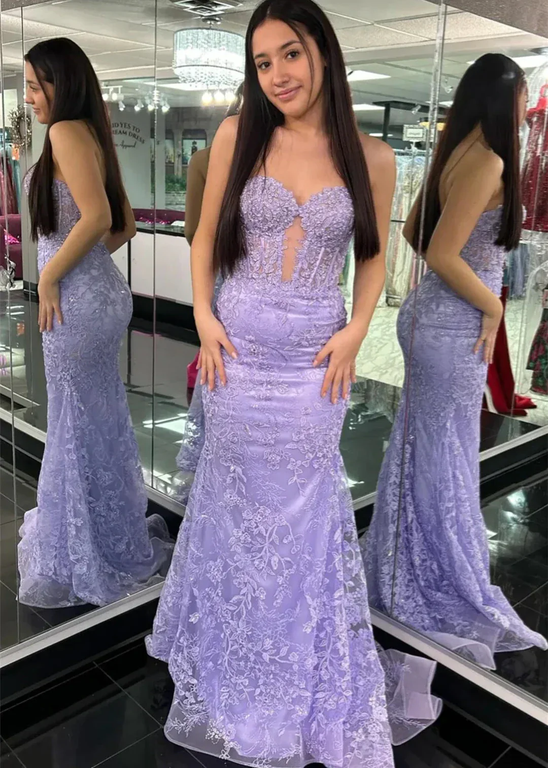 Black Sweetheart Lace Appliques Mermaid Long Prom Dresses